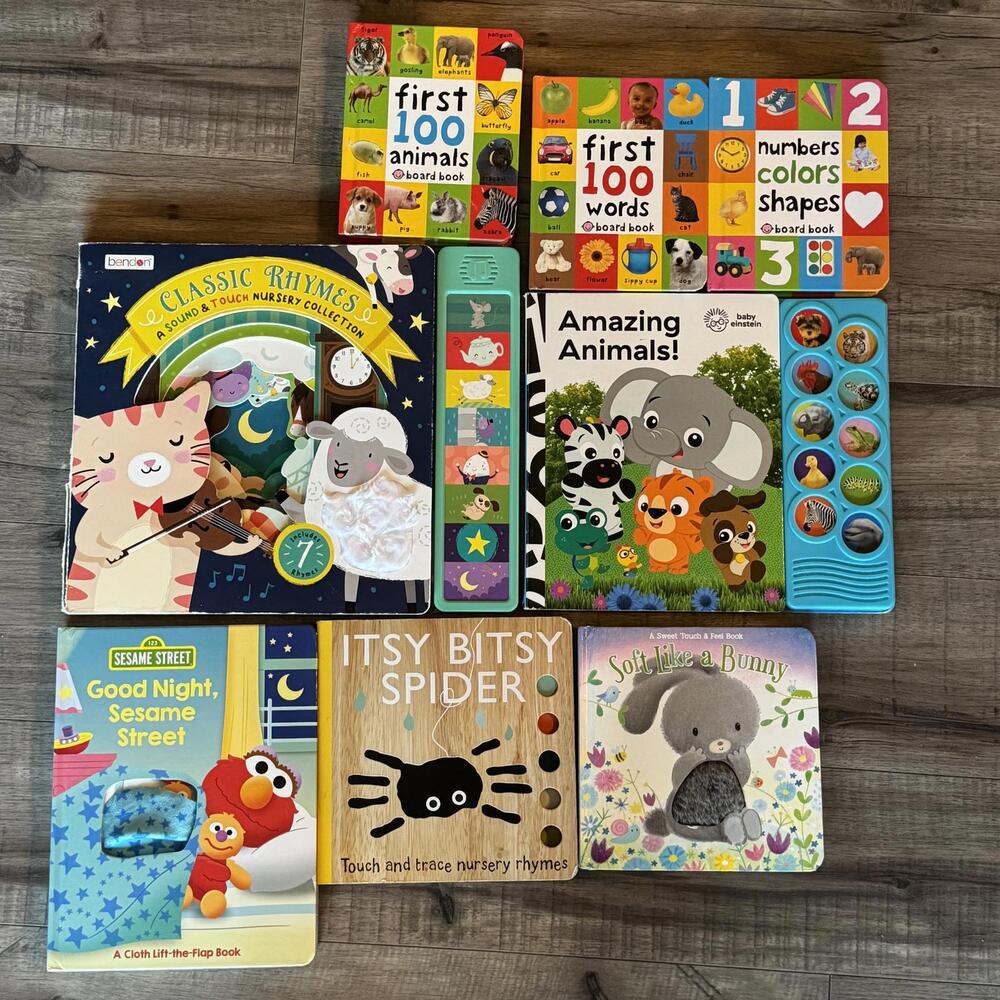 Baby Board Book Bundle of 8 Sesame Street Sound Nursery‎ Rhymes Colors Animals